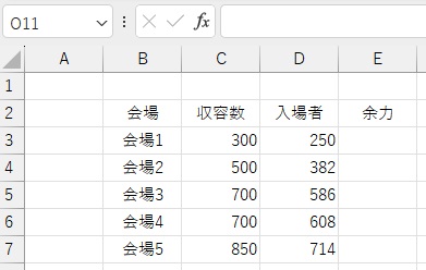 セル使用の引き算の初期画面の画像