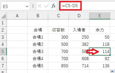 セルE5の内容確認画像