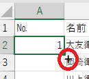 セルA2の右下＋の画像