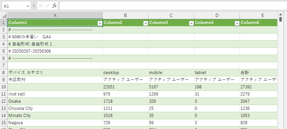 テーブルスタイル調整前の画像