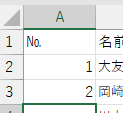 セルA2,A3に「1」「2」を入れた画像