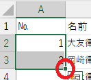 セルA3の右下■の画像