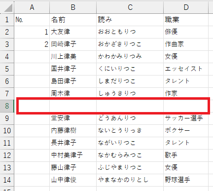 空白行がある表の画像